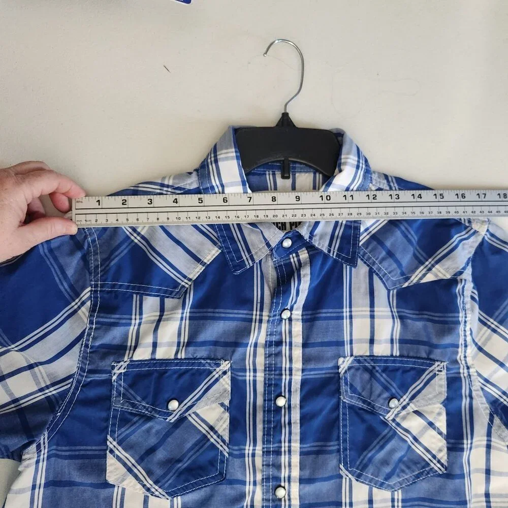 Ditch Plains Blue & White Plaid Short Sleeve Button-Up Western Shirt M